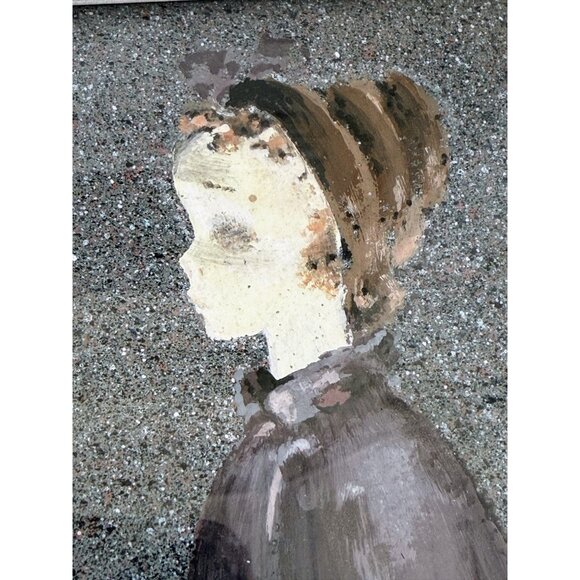 Vintage 40's Framed Acrylic Painting Creepy Victorian Girl Drinking Tea - Picture 4 of 16